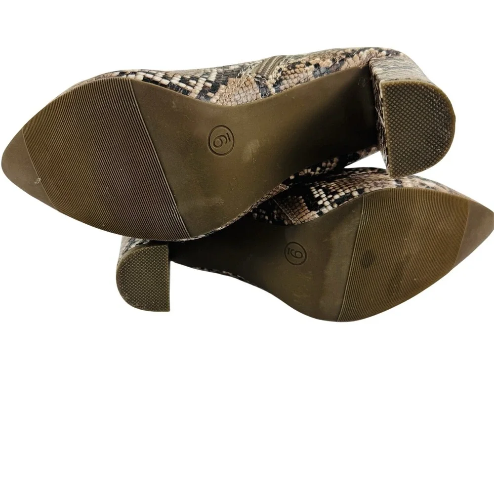 Womens Snakeskin Print Pointed‎ Toe Block Heel Ankle Boots Brown 9